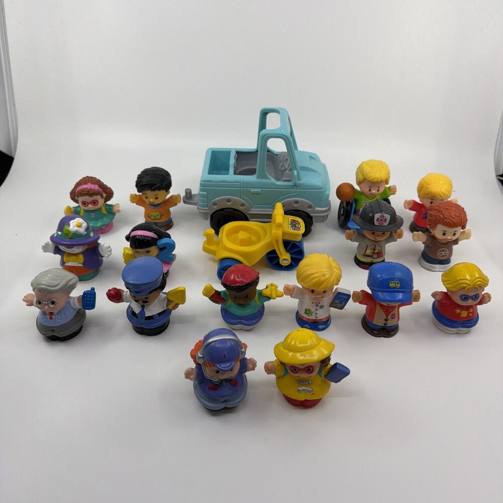 Fisher-Price Little People Lot of 16 Figures w/ Pick-Up Truck & Tricycle Toys